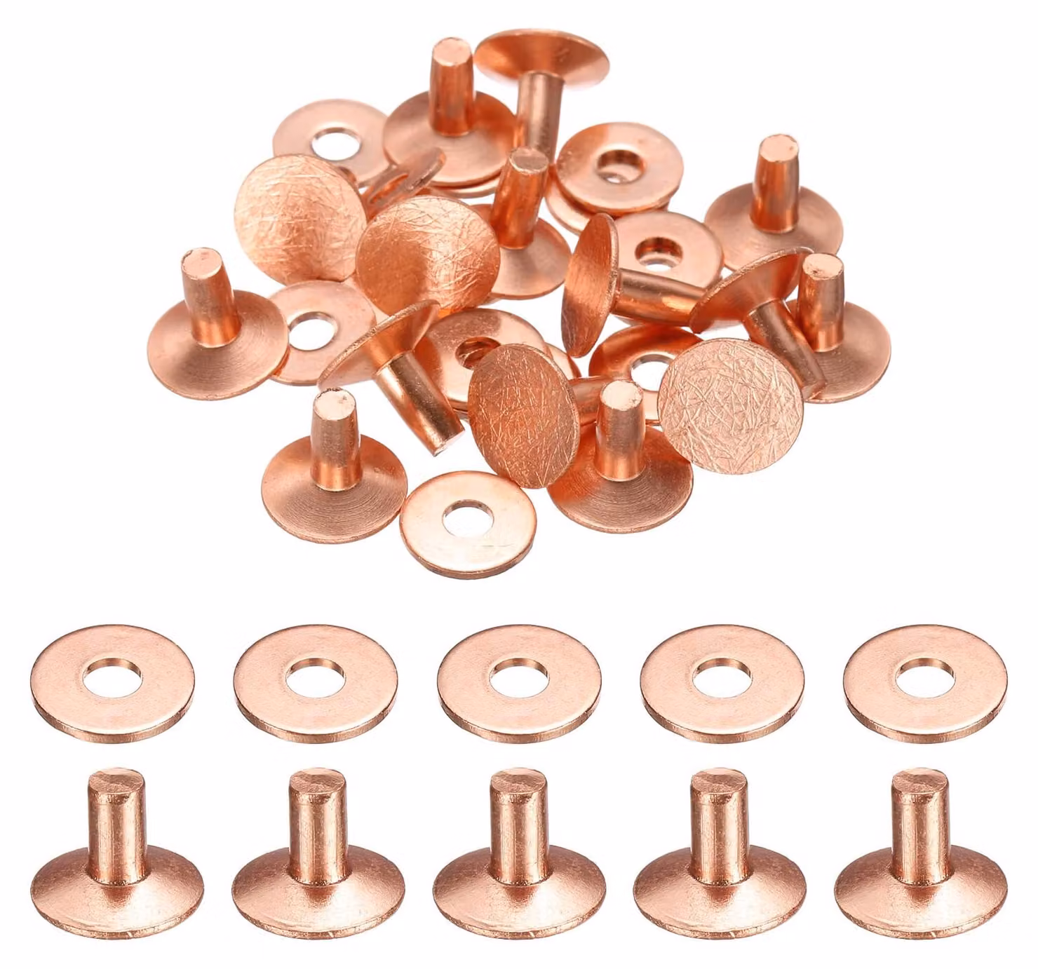 15 rivetti in rame, dimensioni 12x4x8 mm, con rondelle, per l'utilizzo su pelle