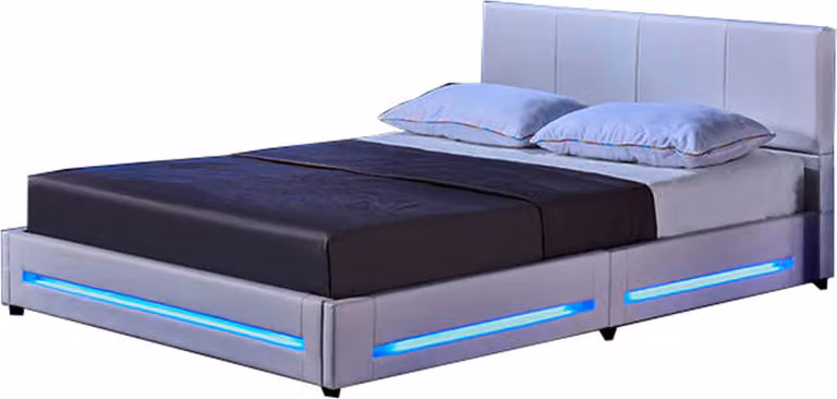 Home Deluxe - Letto LED Asteroid - Bianco, 160 x 200 cm - Compreso materasso e rete a doghe I Letto imbottito Letto di design con illuminazione