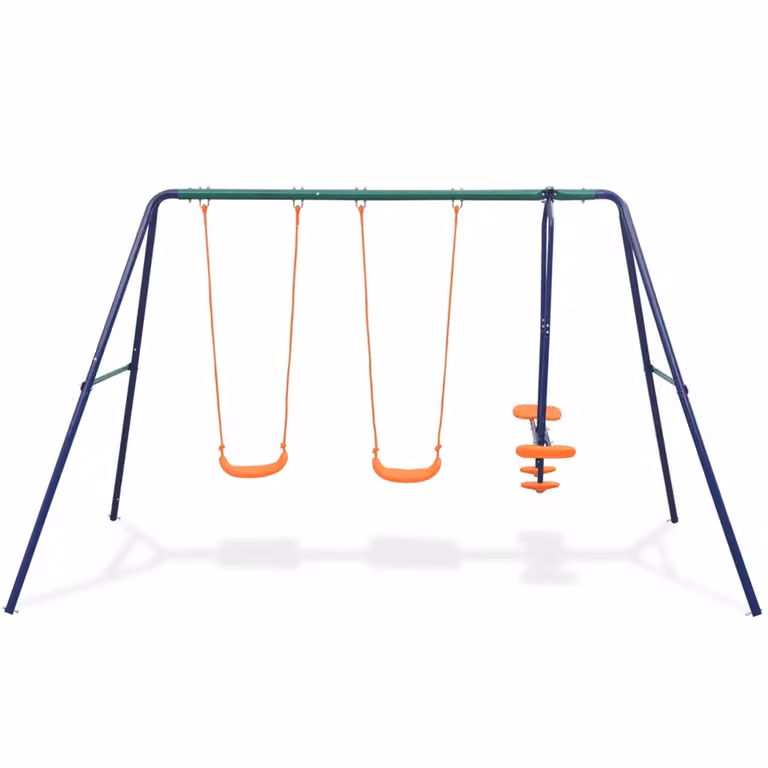 Set di altalene con 4 sedili arancione CFW3718767 con struttura in metallo e plastica resistente ai raggi UV L/P/H: 324 x 182 x 155 cm