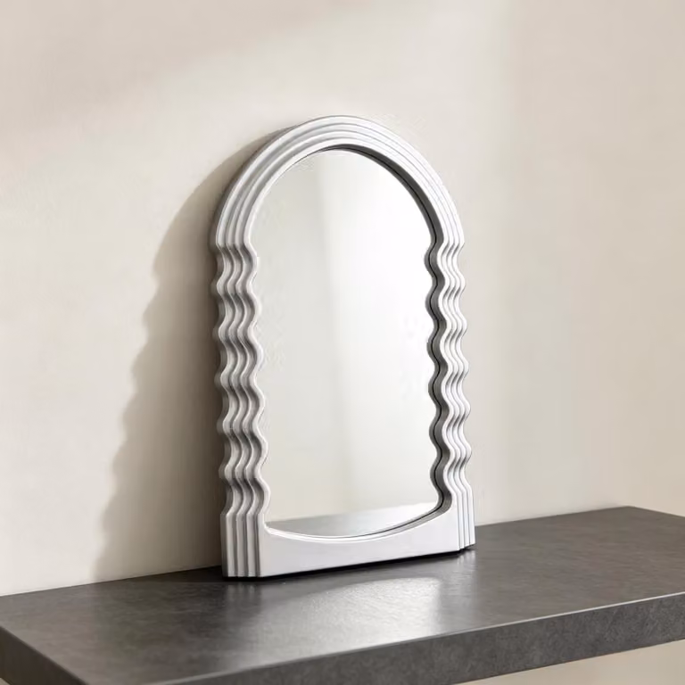 Specchio cosmetico curvo, 26x41 cm, argento, da montare a parete
