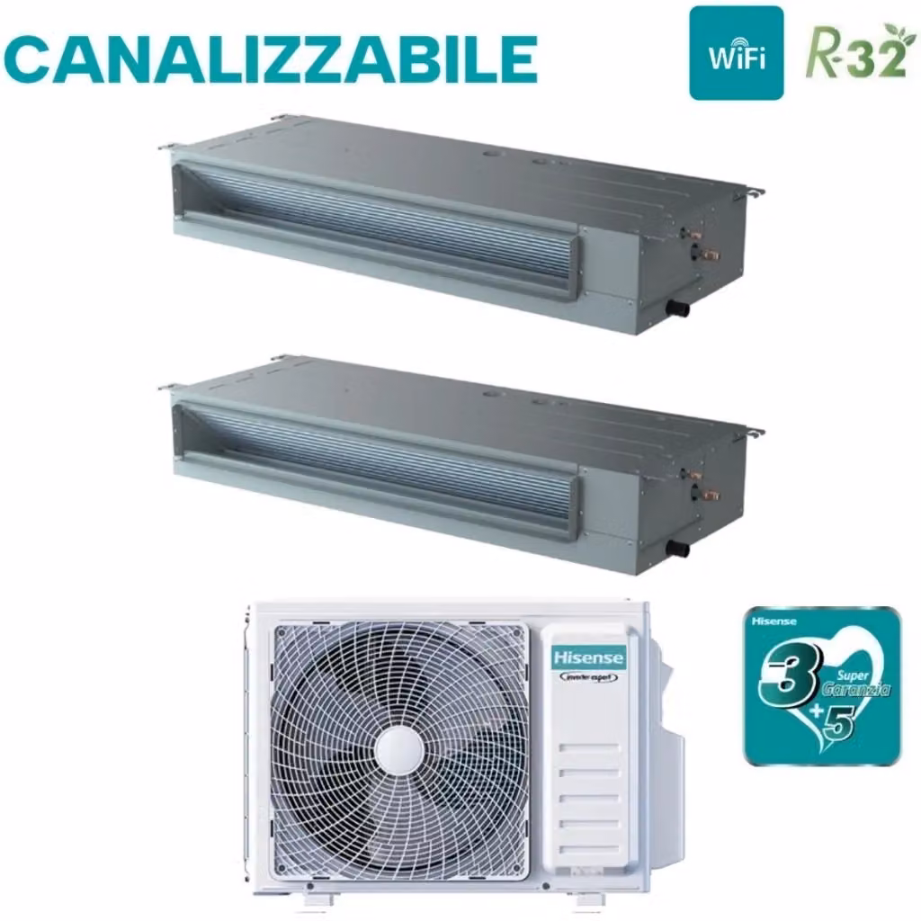 Condizionatore Hisense Dual Split Inverter Canalizzato 9000+9000 BTU Bianco con Telecomando e Wi-Fi Opzionale – 2