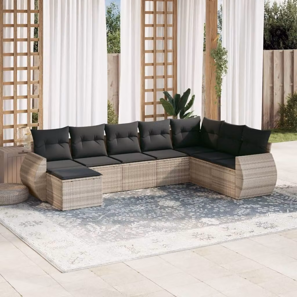 Maison Exclusive - Set Divano da Giardino 8pz con Cuscini Grigio Chiaro Polyrattan