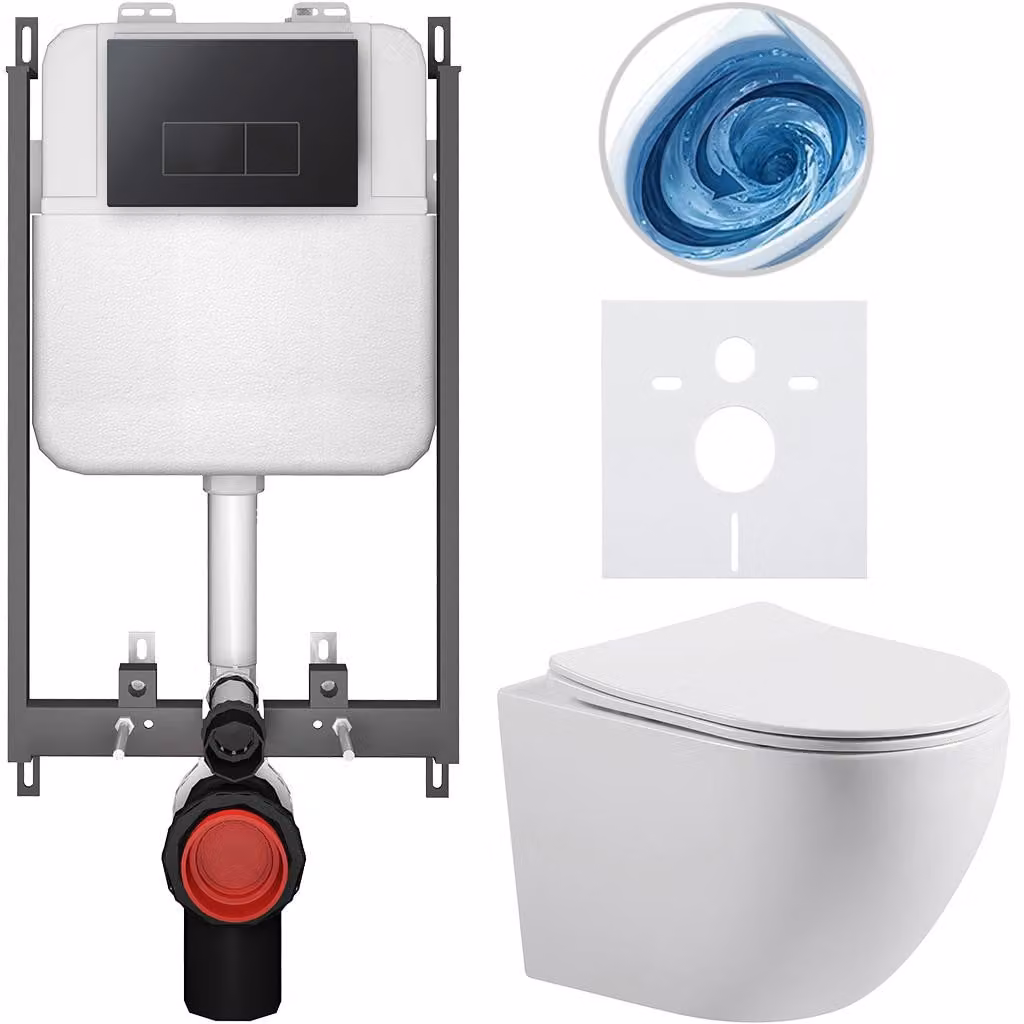 CERANO - Set WC da incasso Cesso - bianco lucido - pulsante Prime/Modulo, nero - da incasso - 49x36 cm