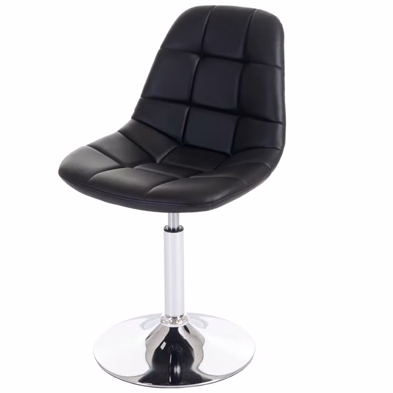 Sedia da pranzo HWC-A60, sedia girevole, design retrò anni '50 ~ ecopelle nera, base cromata
