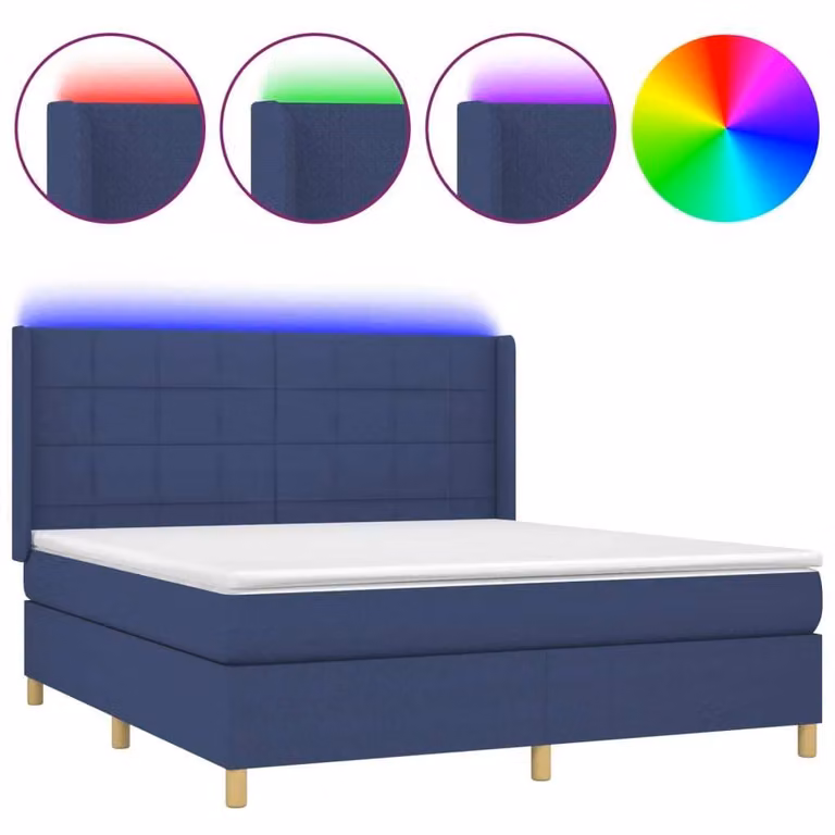 Letto a Molle con Materasso e LED Blu 180x200 cm in Tessuto
