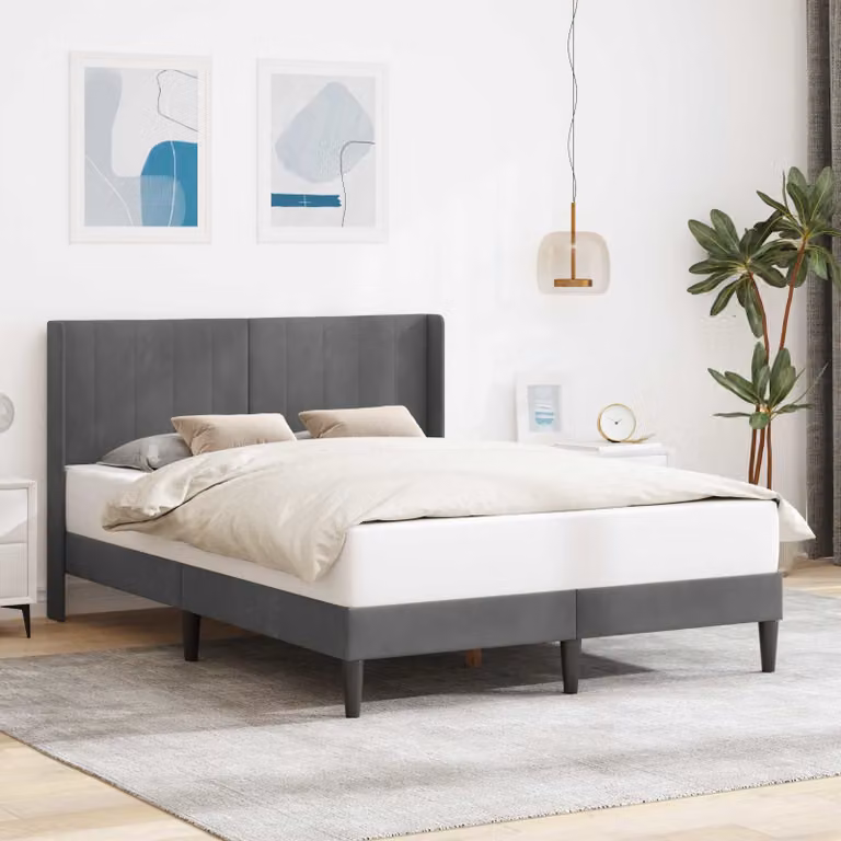 Struttura del letto moderna vidaXL in velluto grigio con legno composito L/P/H: 140 x 200 x 96 cm