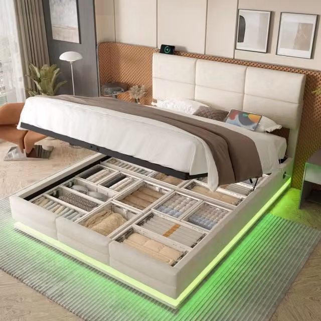 letto in velluto beige 180 x 200 cm