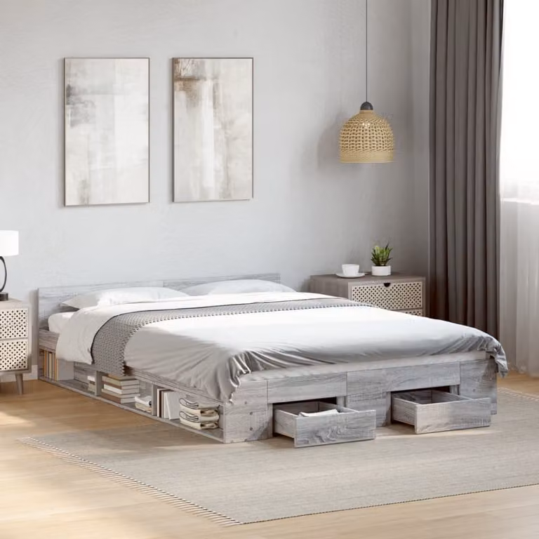 vidaXL Giroletto con Cassetti in Legno Multistrato Grigio Sonoma L/P/H: 140 x 190 cm