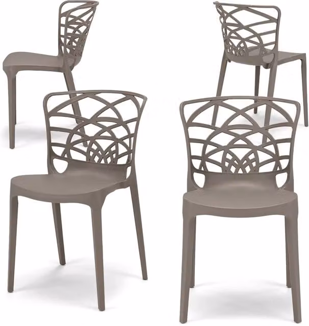Set 4 sedie in polipropilene ARMONIA, impilabile, resistente ai raggi UV, design moderno, ideale per sala da pranzo, cucina, sala d’attesa, bar, ristoranti o giardino, colore Tortora