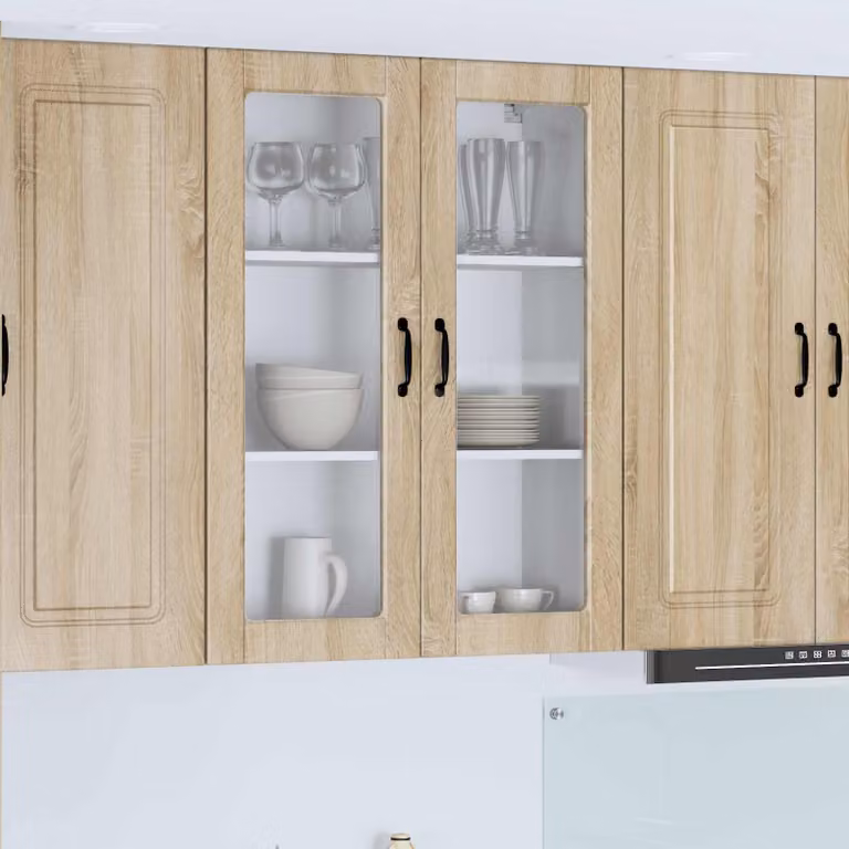 Mobile da parete PORTO vidaXL in Rovere Sonoma con ante in vetro, L 80 x P 31 x H 100 cm