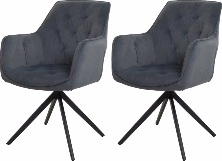 Set di 2 sedie da sala da pranzo | A x L x P 87 x 55 x 60 cm | Altezza seduta 48 cm | Metallo Tessuto/Tessile | Antracite | Sedia da cucina Sedia imbottita Sedia con braccioli