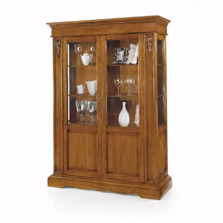 Vetrina in legno con 2 ante in vetro e finitura Bassano marrone di Mobili 2G, L/P/H: 155 x 48 x 210 cm