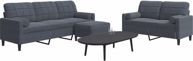 Set di divani vidaXL 3 pezzi in velluto grigio con pouf e cuscini per soggiorno – 2
