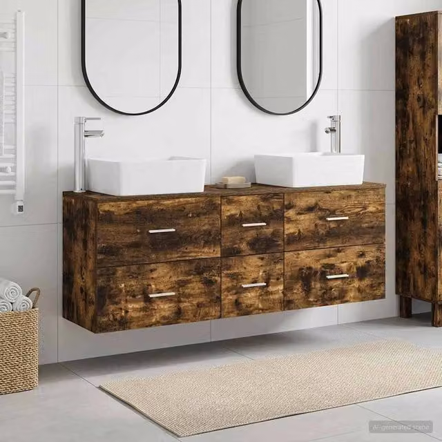 Set di Armadi da Bagno 3 pz Rovere Fumo 136 x 35 x 80 cm 3405863