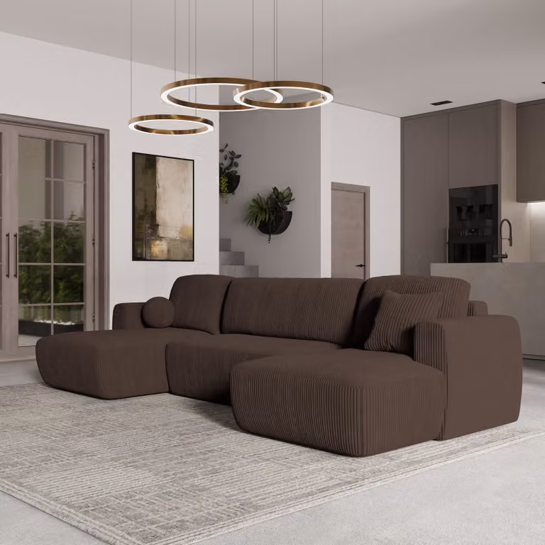 Divano angolare SENTUM P di Masseno con funzione letto a U, divano con box letto, divano da soggiorno, divano, divano letto, set di divani - marrone, POSO 06