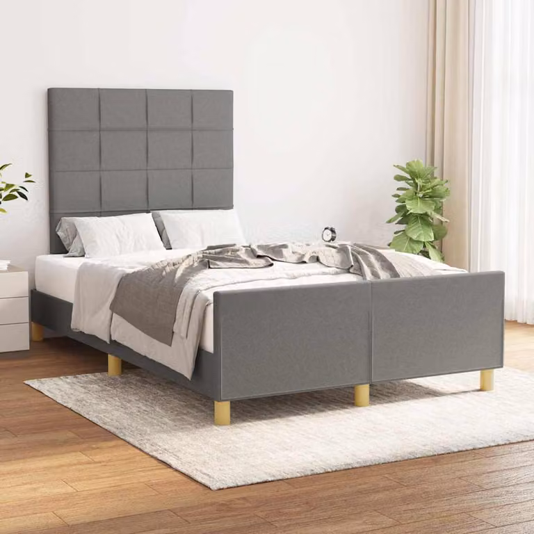 vidaXL Giroletto senza Materasso Grigio con Struttura in Legno e Tessuto L/P: 120 x 200 cm