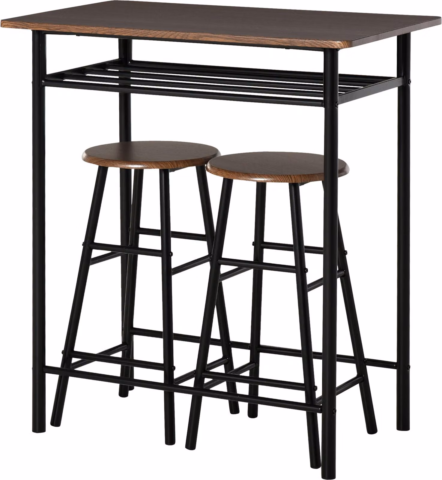 Fortuna Lai Set da bar 3 pezzi Tavolo da pranzo con 2 sgabelli da bar Set da pranzo Tavolo da cucina e sedie Tavolo alto e sgabelli da bar con ripiano portaoggetti in metallo 80 x 50 x 90 cm Nero