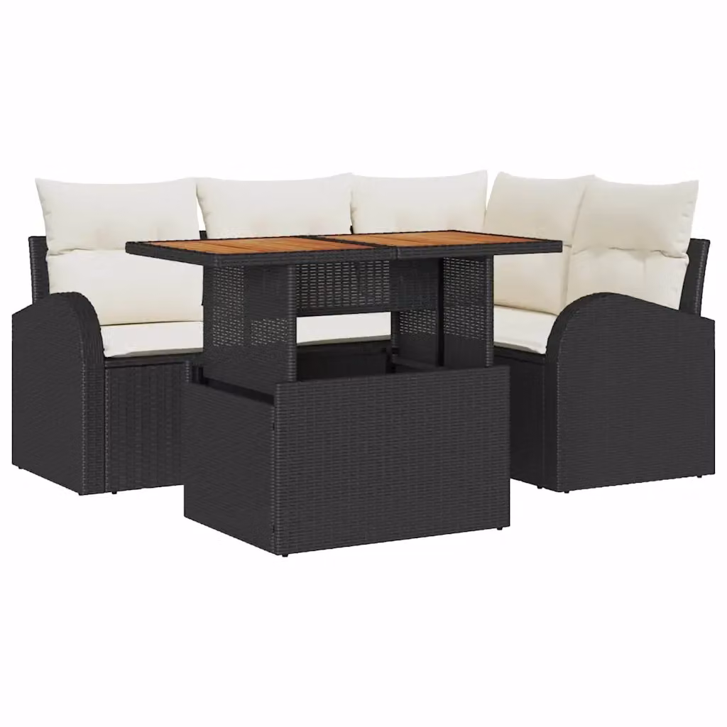 Set Divano da Giardino a L vidaXL in Polyrattan con Cuscini Nero e Beige – 2