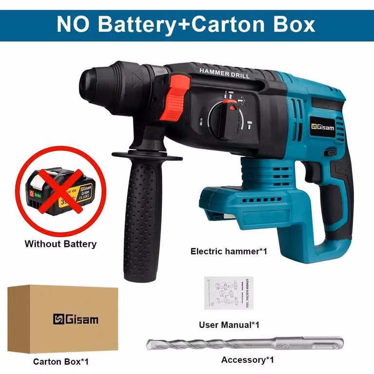 Martello perforatore a batteria - Martello perforatore - Motore brushless da 18 V - Diametro di foratura 26 mm - Senza cavi, batteria e caricabatterie non inclusi - 3500 giri/min - Braun