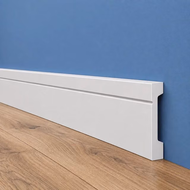 Pacco da 108ML di Battiscopa SQUADRATO BIANCO Passacavo ELEGANT 90x15mm in POLIMERI - Polistrutturato