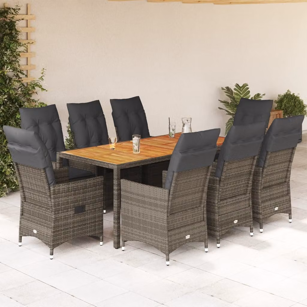 Maison Exclusive - Set da pranzo da giardino 9 pezzi con cuscini in polyrattan grigio