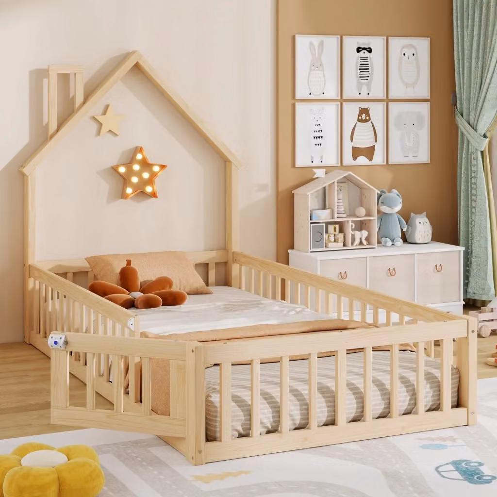 Letto casetta singolo Chicfurn in pino e MDF colore beige naturale L/P: 200 x 90 cm, H: 147 cm – 2
