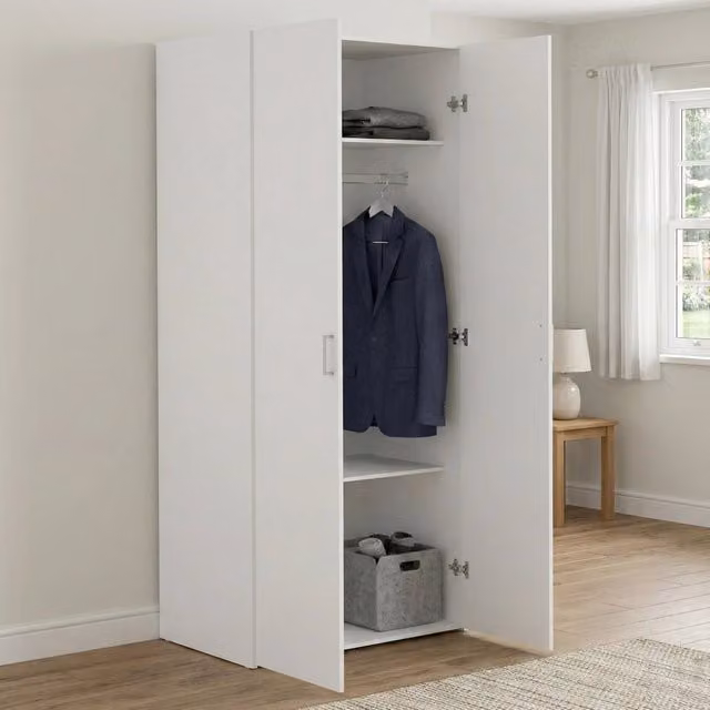 DMORA Guardaroba Multiuso Alibabba con 2 Ante e Ripiani Interni, Bianco Opaco, H 175,4 cm x L 49,52 cm
