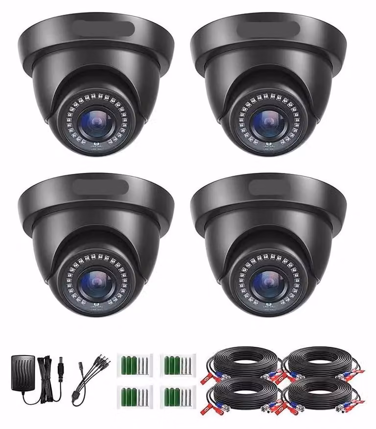 Sistema di telecamere di sicurezza - Set di 4 telecamere a cupola 1080P - Grado di protezione IP66 (resistente all'acqua) - Visione notturna - Colore nero