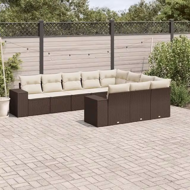 Set Divani da Giardino 10pz con Cuscini in Polyrattan Marrone 3223092