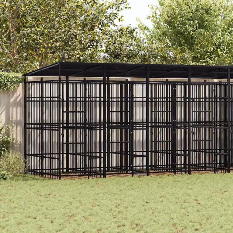 vidaXL Gabbia per Cani da Esterno in Metallo Nero con Tetto Resistente alle Intemperie