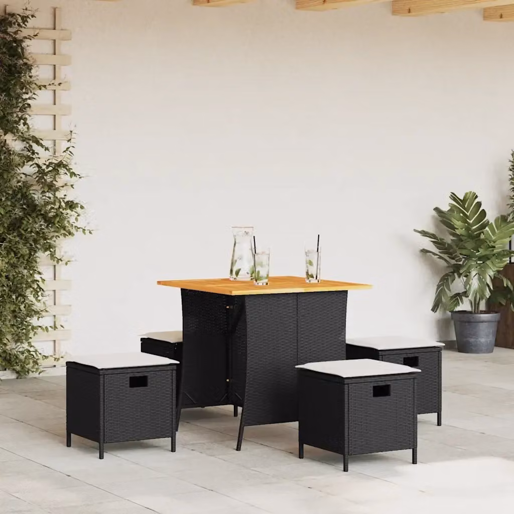 Set da Pranzo da Giardino 5 Pezzi in Polyrattan e Legno di Acacia con Cuscini Beige e Nero – 2