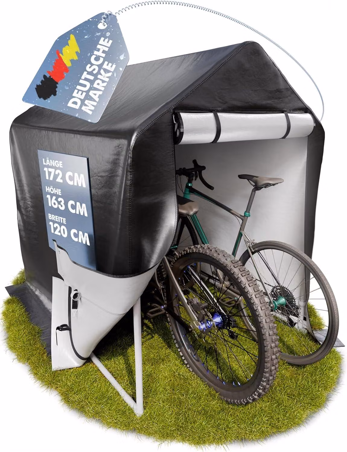 Garage per biciclette, facile da montare senza viti, dimensioni 172x163x120 cm, ideale per giardino e spazi esterni