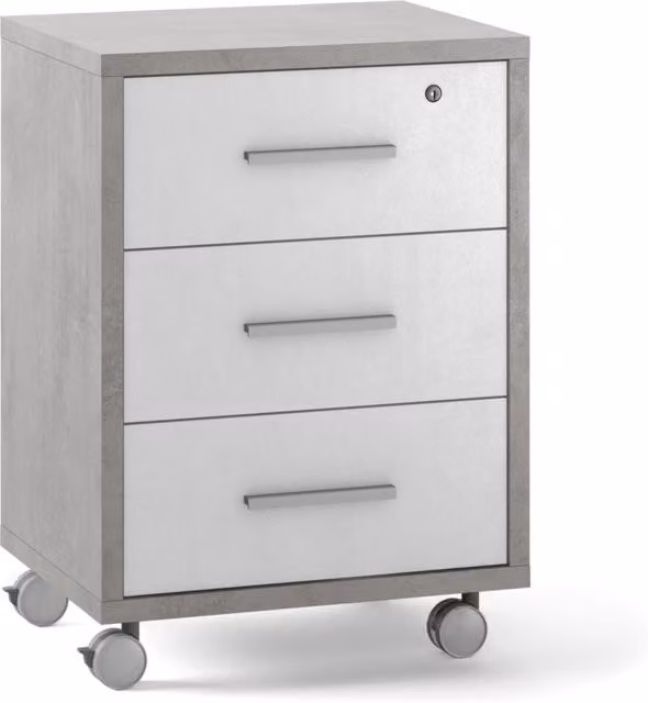 Cassettiera 3 Cassetti su Ruote 51x71x41 cm Cemento/Ossido Bianco