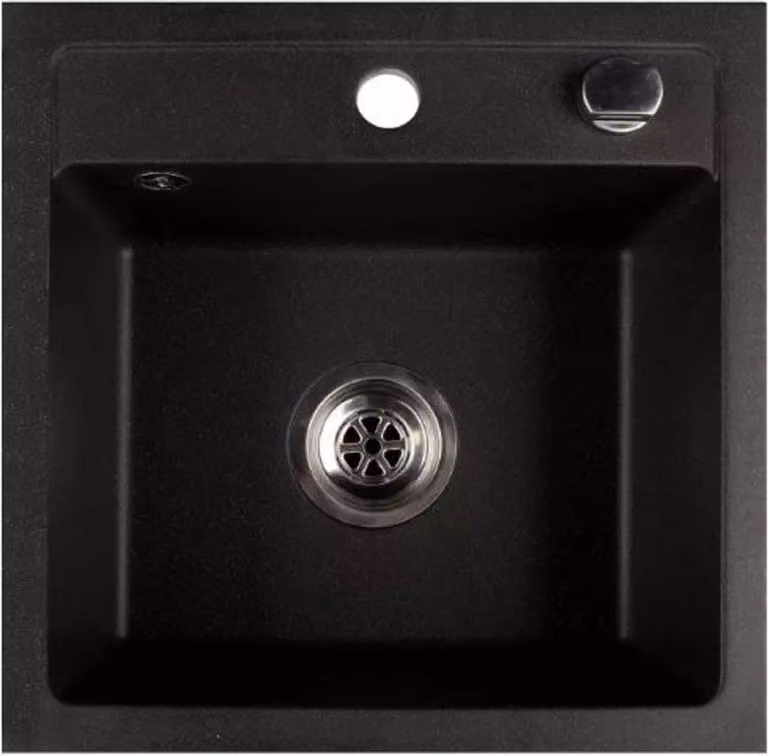 Lavello QLS 44x44 cm in granito con sifone Bella Black Metallic a 1 vasca 11184