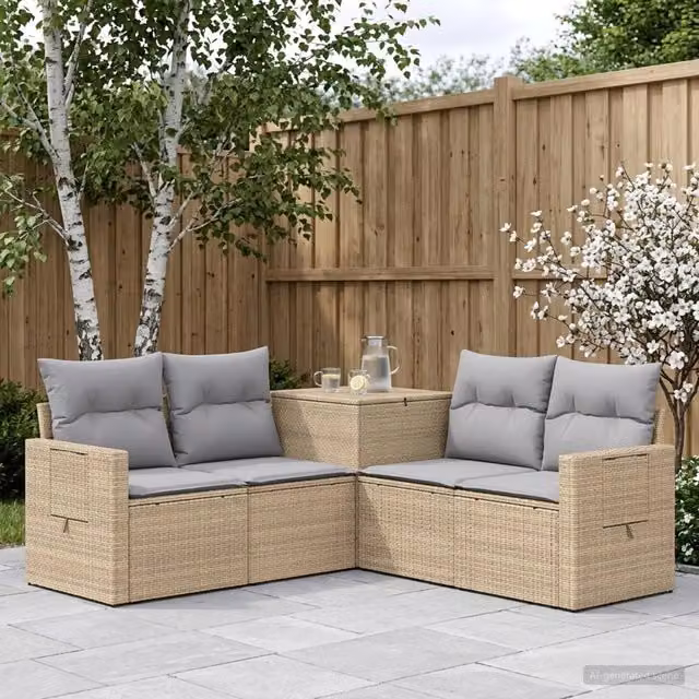 Set di divani 5 pz Beige e Grigio Chiaro 179 x 179 x 85 cm 3447883