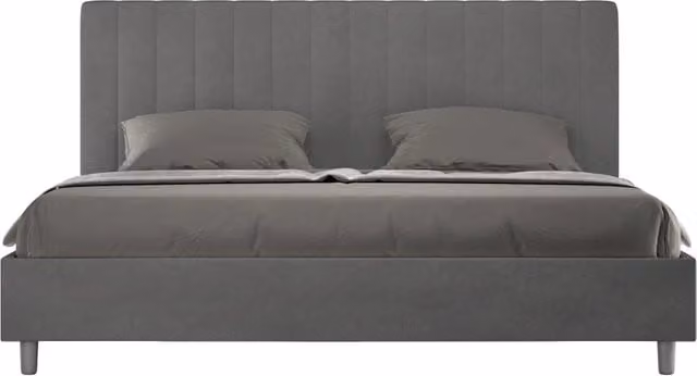 Letto Matrimoniale King Size Agueda con Contenitore e Rete a Alzata Imbottito in Microfibra Grigio L: 180 cm, P: 200 cm, H: 122 cm