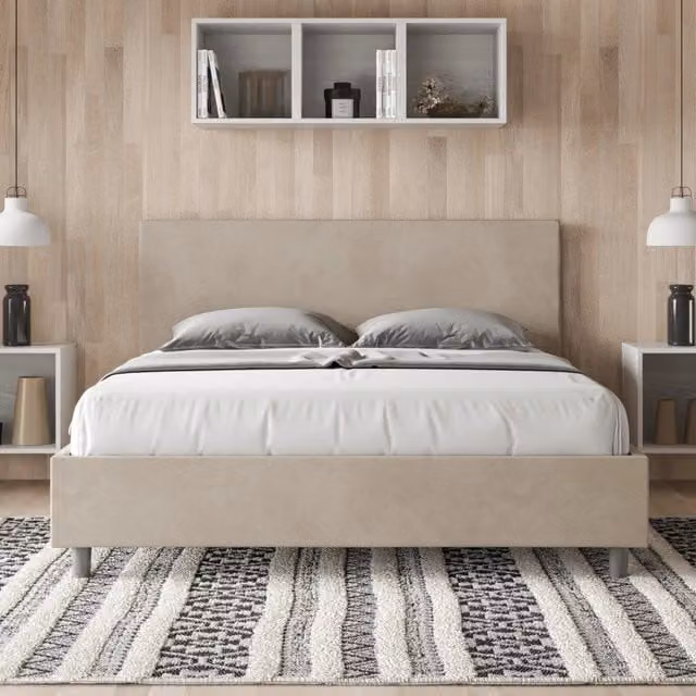 Letto matrimoniale alla francese Adele Ityhome con contenitore in microfibra beige L: 165 cm, P: 106 cm, H: 222 cm