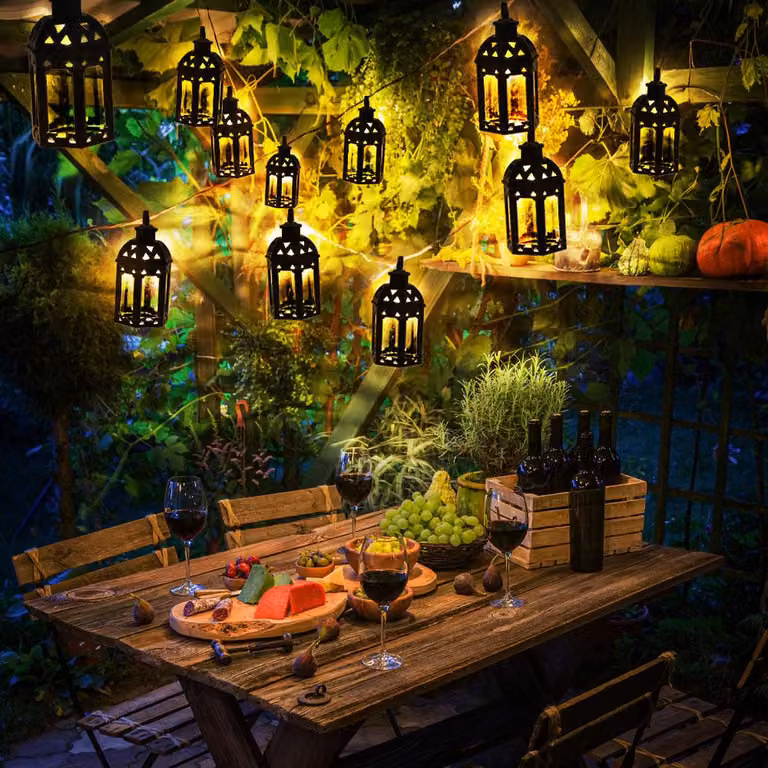 Ghirlanda luminosa a LED con pannelli solari, 10 lanterne, stile orientale, L 200 cm