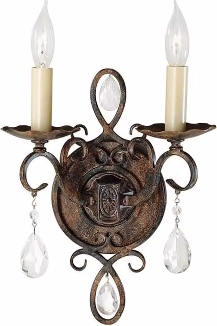 Applique Contemporanea Chateau FEISS in Acciaio Bronzo Moka con Cristallo e 2 Luci E14