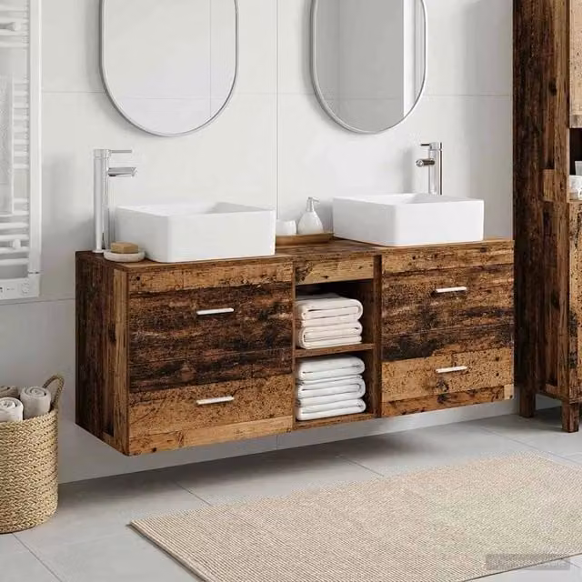 Set di Armadi da Bagno 3 pz Legno antico 129 x 41 x 80 cm 3405825