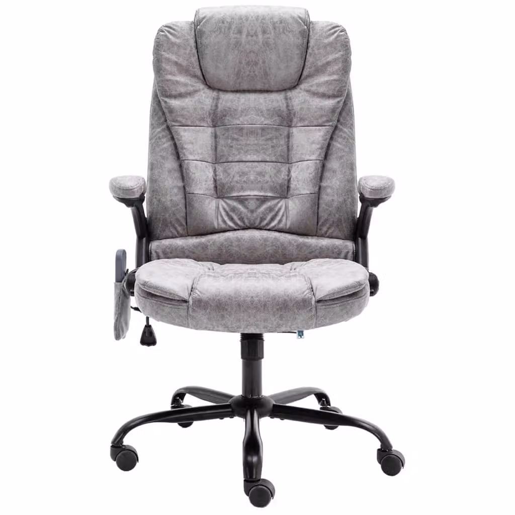 Sedia da ufficio vidaXL con funzione massaggio, grigio chiaro effetto pelle scamosciata