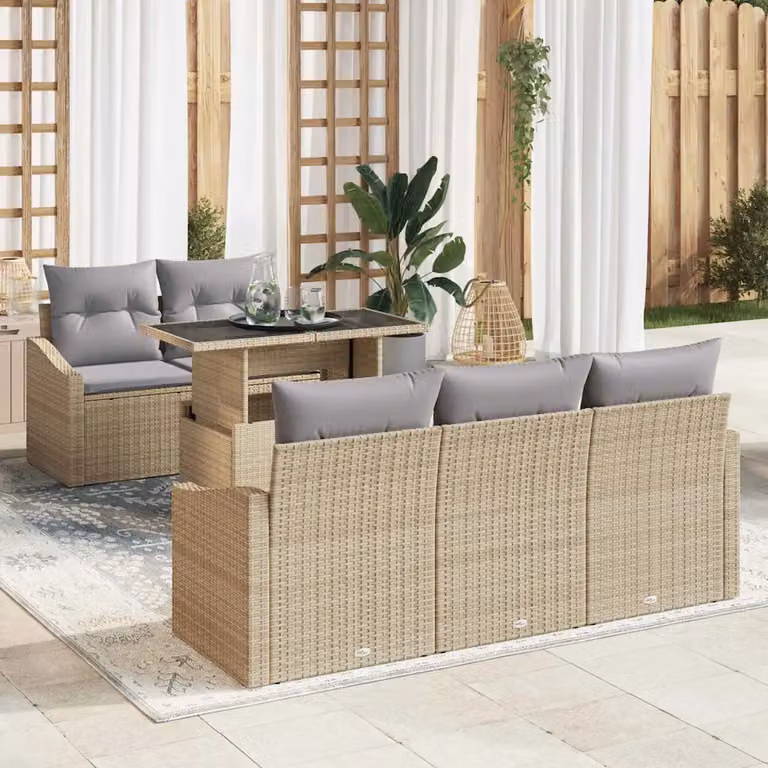 Set Divano da Giardino vidaXL a Forma di L composto da 6 Pezzi con Cuscini, Colore Beige e Grigio