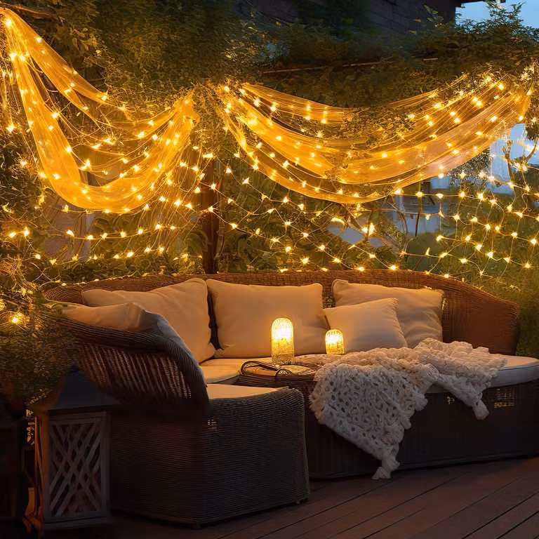 Jayseuw LED luce rete 4.5x1.6M bianco caldo fata luci luci di Natale luci tenda decorazione interna 8 modalità 300 LED