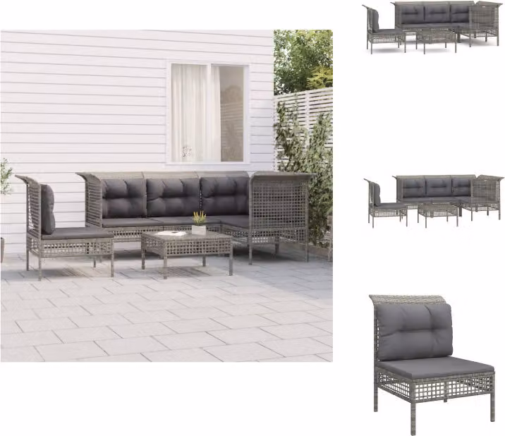 vidaXL set da salotto da giardino 6 pezzi con cuscini in poly rattan grigio - Set di mobili da giardino