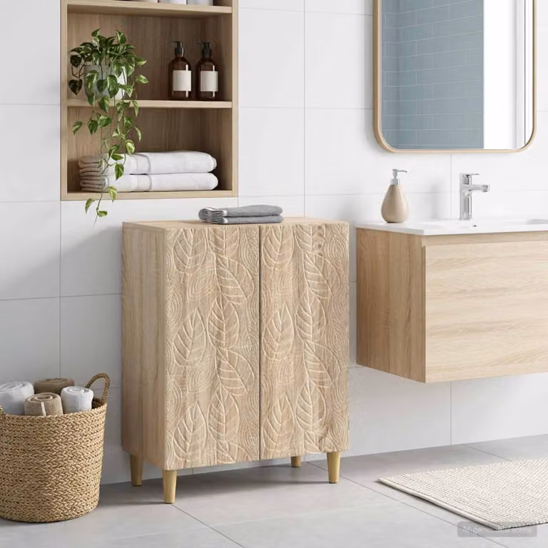 Mobiletto da bagno moderno vidaXL DELFT in Rovere Sonoma, colore marrone, L: 59,5 cm, P: 31 cm, H: 80 cm