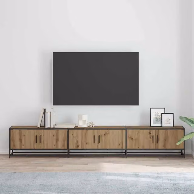 Mobile TV moderno vidaXL in legno e metallo color rovere, L: 240 cm, P: 35 cm, H: 41 cm