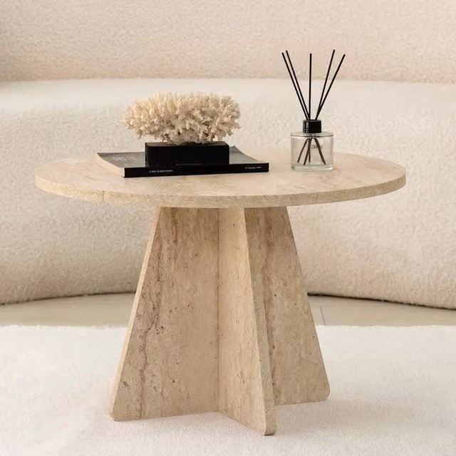Tavolino da salotto rotondo Armanda in marmo beige DMORA L/P/H: 60 x 60 x 40 cm