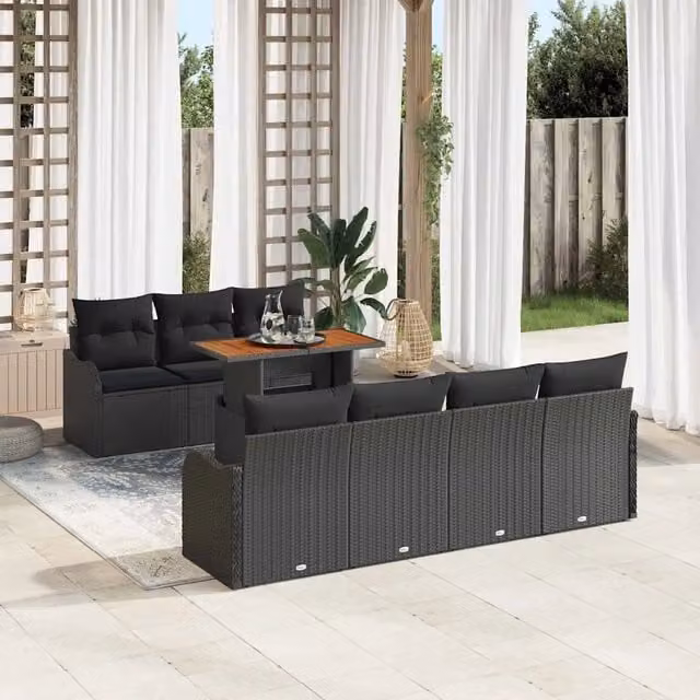 Set Divano da Giardino 8 pz Nero Poly Rattan 3358158