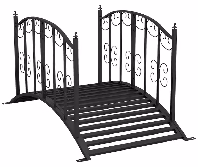 Ponte da giardino Moonbite in acciaio, 119 cm, con motivo floreale, ponte ad arco con ringhiera, verniciato a polvere, luce di 114 cm, portata massima di 120 kg, ideale per laghetti e terrazze, colore nero