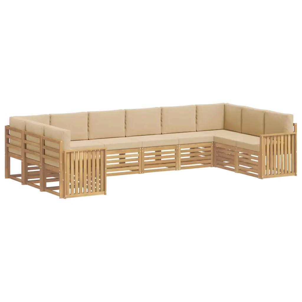 Set di divani da esterno a L vidaXL in legno di acacia con cuscini bianchi e beige – 2
